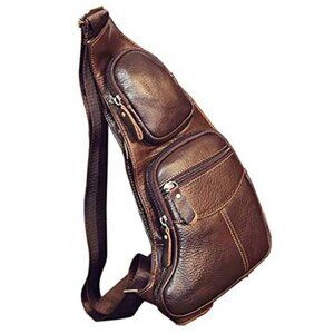 Vintage Leather Sling Bag Backpack for Men Crossbody Shoulder Chest